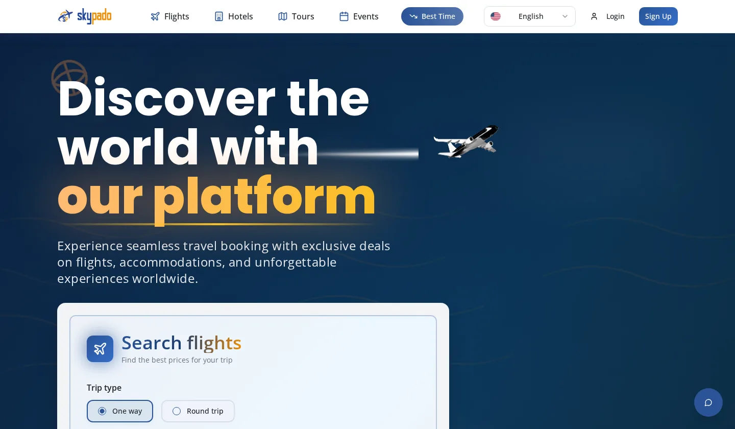 Skypado travel platform desktop interface